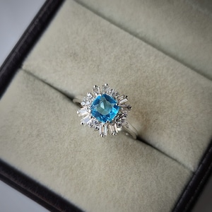 Blue topaz ring/ cushion cut blue topaz/ 925 sterling silver ring/ blue topaz jewelry/ proposal ring /promise ring/ birthday gift for her