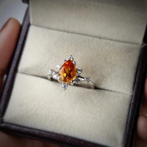 Mandarin garnet ring/ pear cut orange garnet ring / 925 sterling silver ring/ january birthstone ring/ promise ring/ birthday gift for her