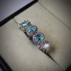 Aquamarine and moissanite Two Stone Ring, Engagement Ring, aquamarine wedding Ring, promise ring, toi et moi Ring, birthday gift for her