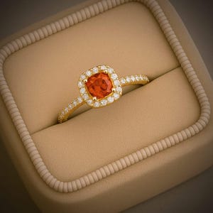 Mandarin garnet ring/ cushion cut orange garnet ring/ 925 sterling silver ring/ january birthstone ring/ promise ring/ birthday gift for her