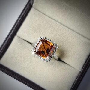 Mandarin garnet ring/ emerald cut orange garnet ring/ 925 sterling silver ring/ january birthstone ring/ promise ring/ birthday gift for her