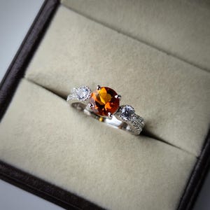 Mandarin garnet ring/ round cut orange garnet ring / 925 sterling silver ring/ january birthstone ring/ promise ring/ birthday gift for her