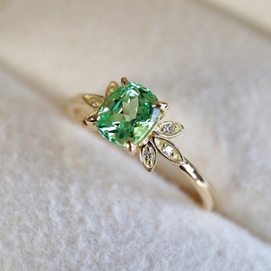 Green garnet ring/ cushion cut green garnet/ 925 sterling silver ring/ January birthstone ring/ promise ring/ anniversary gift for her