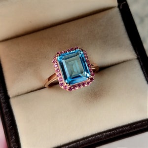 Anillo de aguamarina vintage, anillo de plata esterlina, piedra natal de marzo, anillo de compromiso con aguamarina, anillo de promesa, regalo de aniversario para ella
