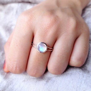 Natural Rainbow Moonstone Ring-Blue Fire Moonstone Ring-Handmade Silver Ring-925 Sterling Silver Ring-Designer Moonstone Ring-Promise Ring