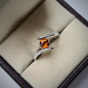 Mandarin garnet ring/ round cut orange garnet ring / 925 sterling silver ring/ january birthstone ring/ promise ring/ birthday gift for her