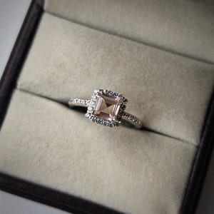 Morganite Ring, 925 Sterling Silver Ring, morganite jewelry, june birthstone Promise Ring, Emerald Cut Anniversary Birthday Gift For Her