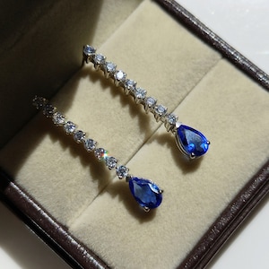 Blue Sapphire earrings/ pear cut sapphire/ 925 sterling silver earrings/ September birthstone/ sapphire jewellery/ anniversary gift for her