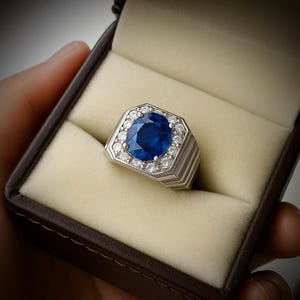 Blue Sapphire men&#39;s Ring/ 925 sterling silver ring/ September birthstone /men&#39;s wedding ring/ promise ring/ proposal ring/ gift for him