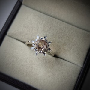 Bague morganite, bague en argent sterling 925, bague flocon de neige, bague en mariage, bague de promesse, bague morganite coupée ronde, cadeau d&#39;anniversaire pour elle