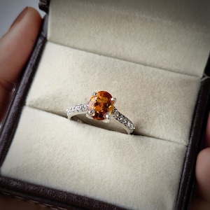 Mandarin garnet ring/ oval cut orange garnet ring / 925 sterling silver ring/ january birthstone ring/ promise ring/ birthday gift for her