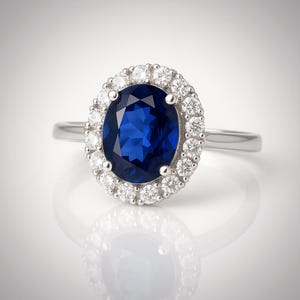 Blue Sapphire ring / oval cut Sapphire ring / 925 sterling silver ring / September birthstone / promise ring / proposal ring / gift for her