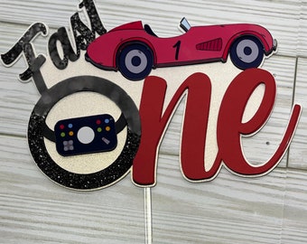 Fast One Racecar Cake Topper: First Birthday Party Decorations