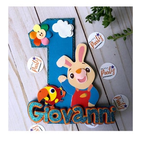Baby First TV Cake topper,  Harry the Bunny and Vocabulary, Baby First Birthday, Baby First TV Party, 1st Bday Cake Topper, Goo goo,