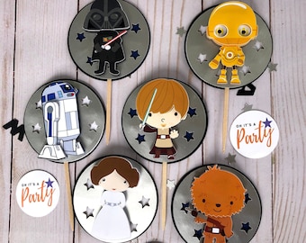 Star Wars Cupcake Toppers, Baby Star Wars Birthday Decoration, Luke, princess Leia, R2D2, Darth Vader, Chewacca, Star Wars Party.