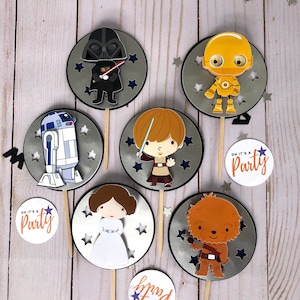Star Wars Cupcake Toppers, Baby Star Wars Birthday Decoration, Luke, princess Leia, R2D2, Darth Vader, Chewacca, Star Wars Party.