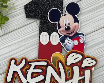 Custom Mickey Mouse 1st Birthday Cake Topper: Glitter Party Decoration