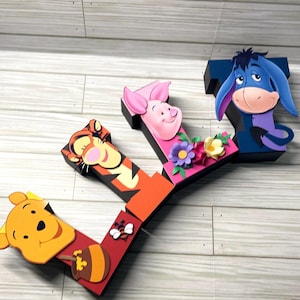 Letras 3D personalizadas do Ursinho Pooh, decorações para festas de aniversário, decoração de quartos, centros de mesa, chá de bebê, decorações para festas.
