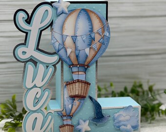 Custom 3D Letter Hot Air Balloon Nursery Decor, Baby Name Sign, Party Decor