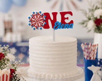 Fireworks Cake Topper 4th of Jul, Personalized 4th of July Cake Topper, Custom Birthday Cake Topper, Little Firecracker Topper, 1st Birthday