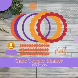 Caketopper Shaker with Stripe, Stripe SVG, Shaker Layer Strips, Cut files for Studio and Cricut, cake topper base, Scallop Circle shaker.