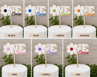 Personalized Daisy First Birthday Cake Topper, Boho Baby Name Decor