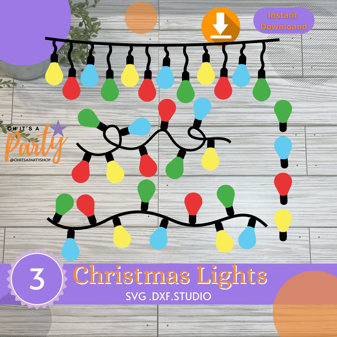 Christmas Lights SVG, Party Xmas DXF, String Seamless Cut File, Merry