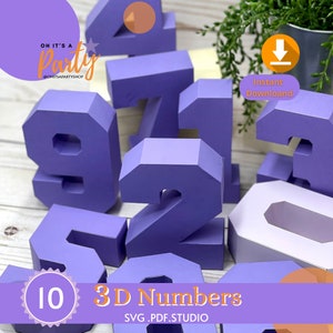 Numeri 3D da 0 a 9, file di taglio per manuale o macchina, modello fustellato, numeri 3D SVG per Cricut e Silhouette, file PDF