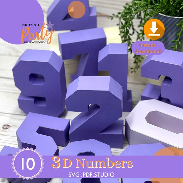 3D Numbers 0 to 9, cutting files for manual or machine, Die cut template, SVG 3D numbers for Cricut and  Silhouette, PDF file