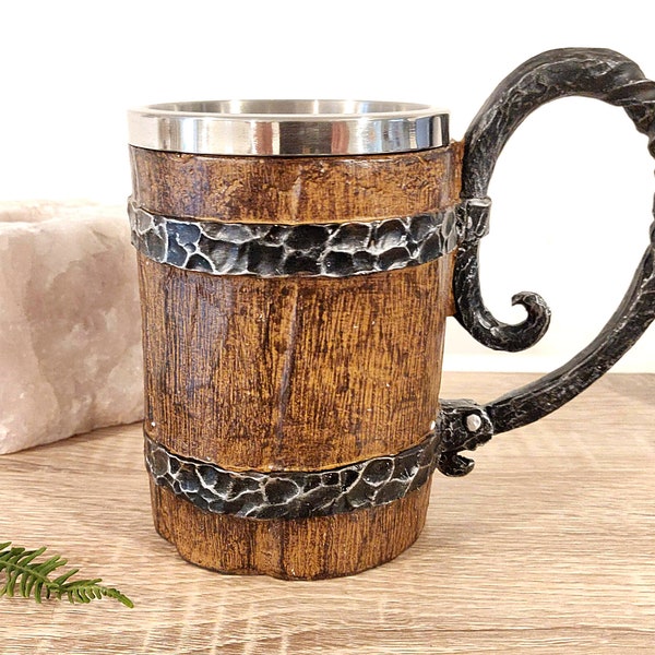 Viking Mug, Viking Beer Mug, Stainless Steel Imitation Wood Resin Mug, Wooden Look Mug, Beer Mug