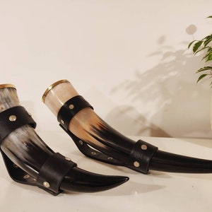 Personalizable Drinking Horn with Leather strap handle, LARP, Valentines Gift