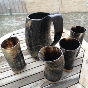 Viking Drinking Horn mug Set(1 XXL Horn mug + 4 Horn Cups) Ultimate wedding gift