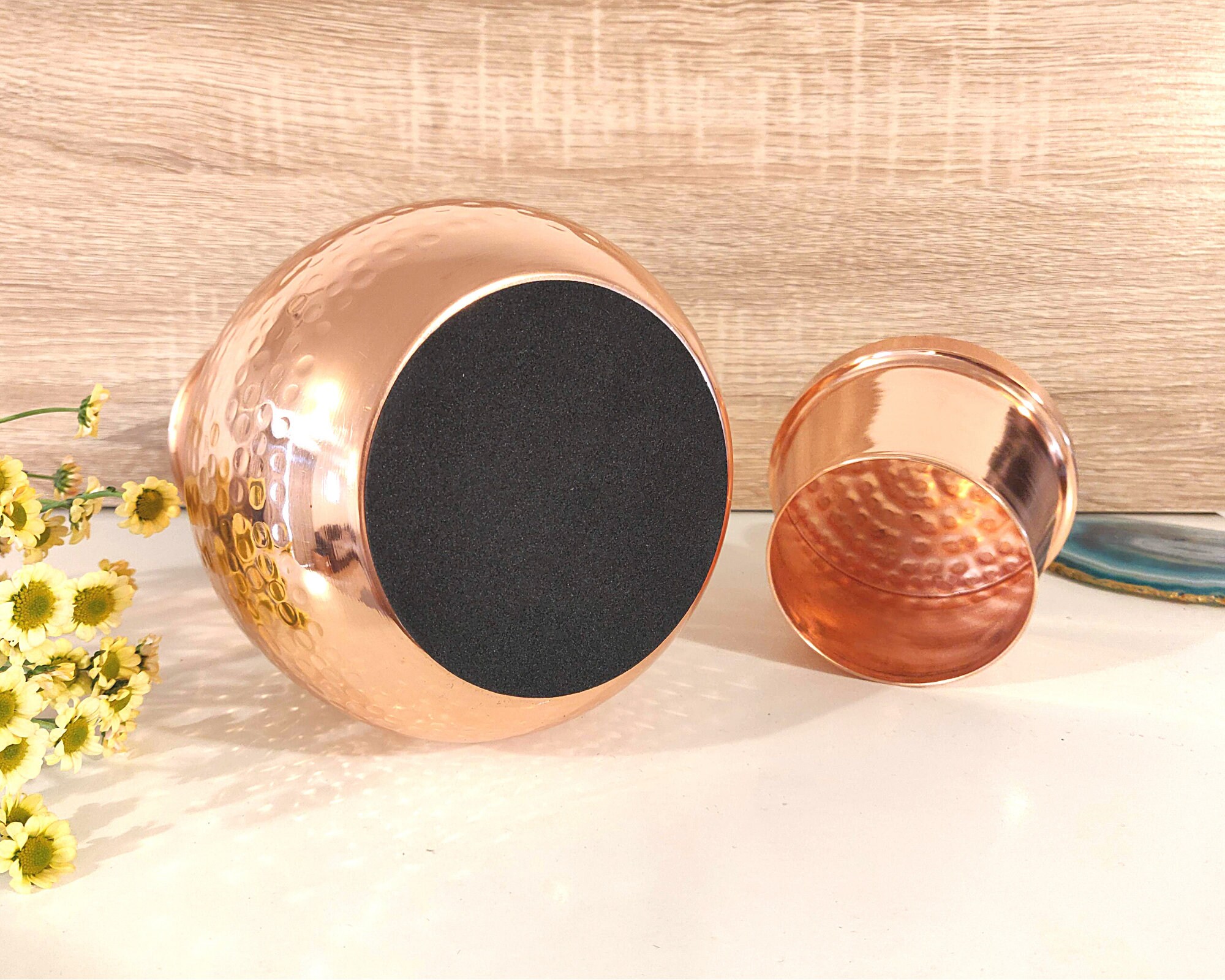 Copper Water Pot Pure Copper Pot With Cup Hammered Polished Etsy UK