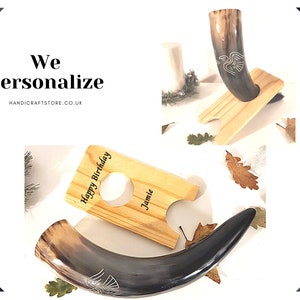 Handmade Viking Drinking Horn With Wooden Stand, Personalized Gift