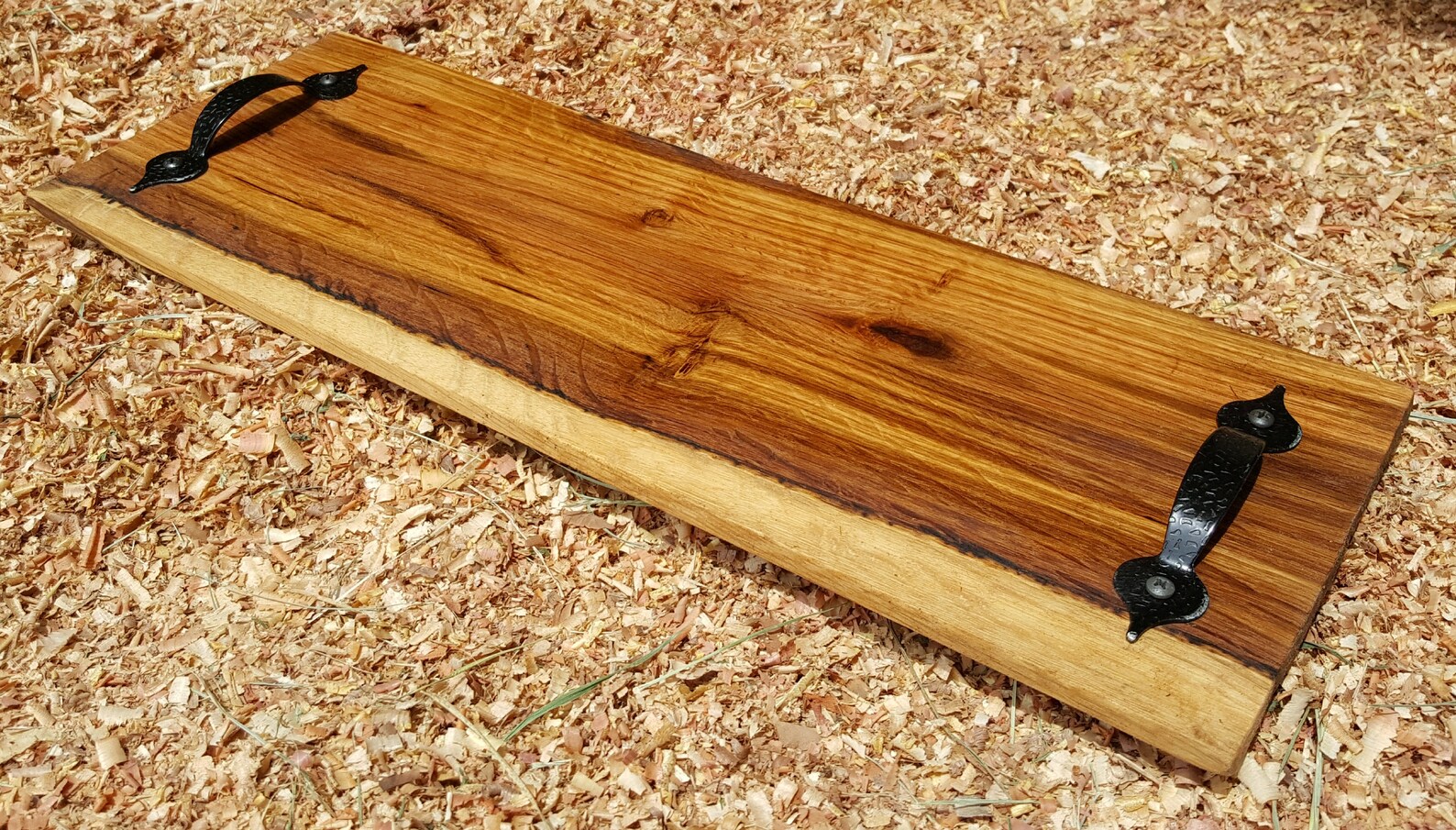 White Oak Serving Tray with Feet and Black Handles Etsy