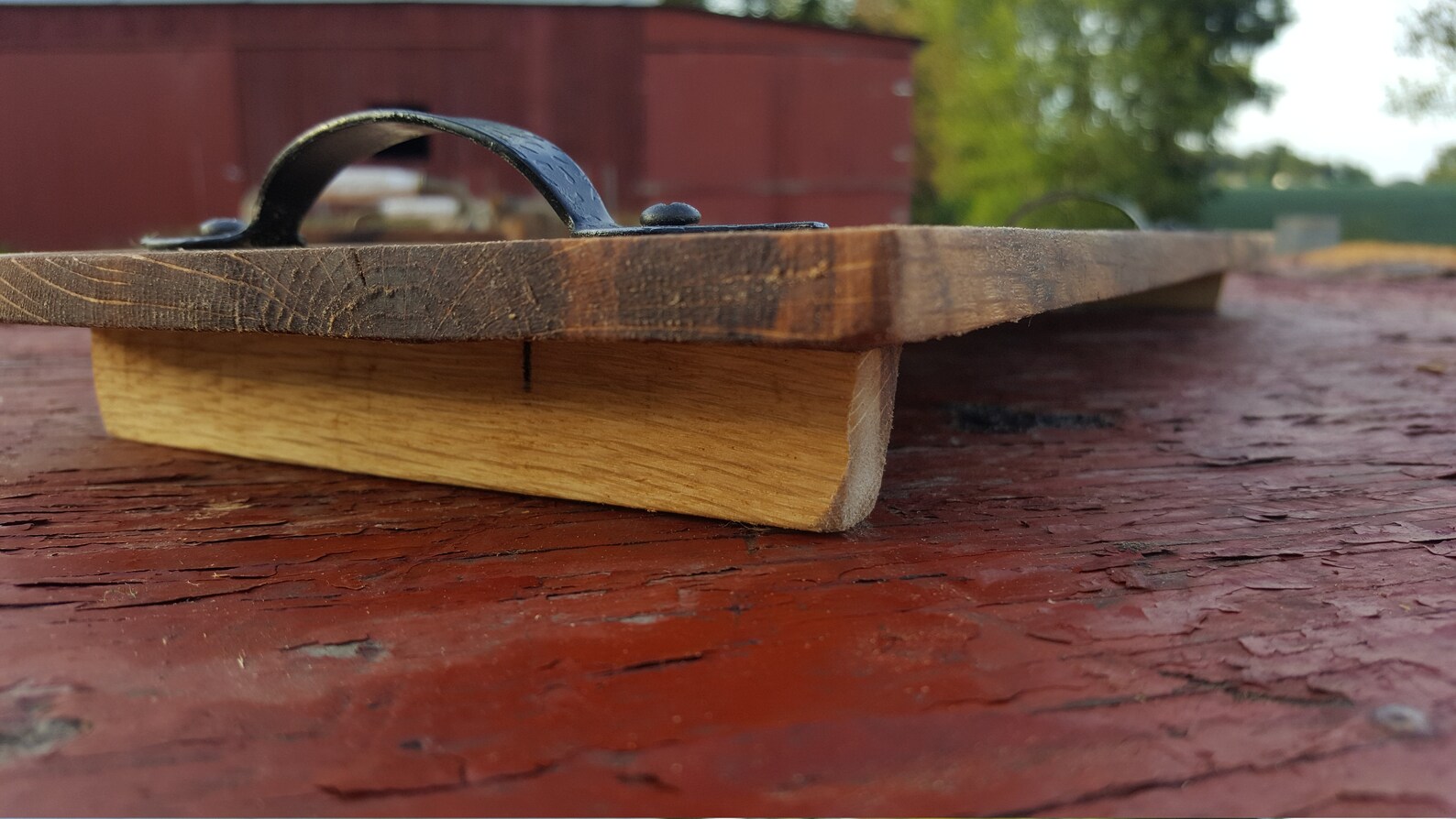 White Oak Serving Tray with Feet and Black Handles Etsy