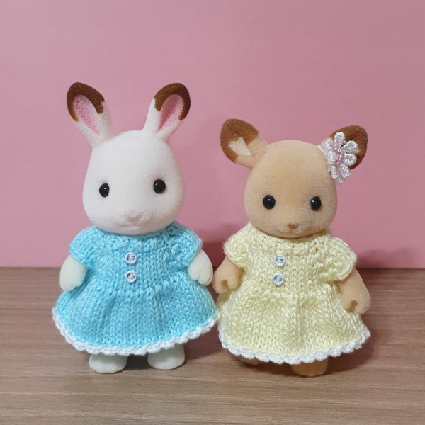 PDF Simple dress Knitting Pattern for Miniature Animal dolls(ex.calico critters or sylvanian girl)