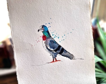 London Pigeon Urban Wildlife | Ink and Watercolour | ORIGINAL AND PRINTS | A3 / A4 / A5 | Animal painting city