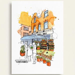 Columbia Road Flower Market, Bethnal Green, East London | Watercolours and Ink | ORIGINAL and PRINTS | Urban Sketch, Painting, Wall Art