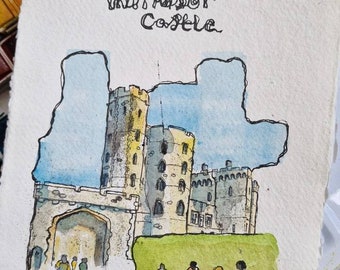 Windsor Castle, Engeland | Handgemaakte | ORIGINEEL & PRINT | Aquarel en inkt | A3 A4 A5 Kunst aan de muur