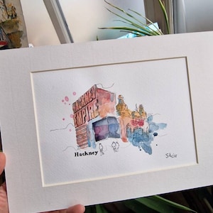 Hackney Empire Theatre, East London | Watercolours and Ink | Print A3/A4/A5 Size | Urban Sketching Painting Wall Art