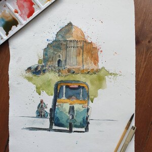 Lodhi Gardens, New Delhi, India | ORIGINAL & PRINT | Watercolour and Ink | 28cm x 38cm Indian Cotton Rag Paper | A3/A4 | Handmade, Wall Art