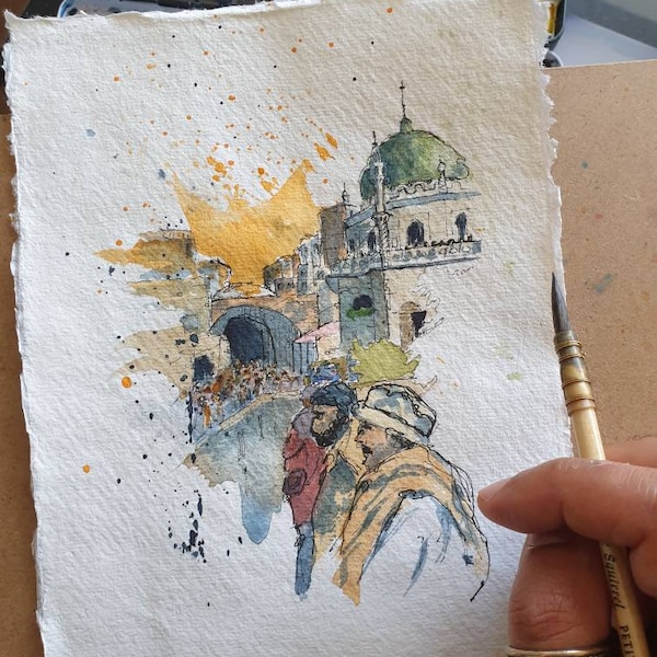 Walled City of Lahore, Pakistan | ORIGINAL & PRINT | Watercolour and Ink | 21.5x15cm Indian Cotton Rag Paper | A5 Fine Art Print, Eid Gift