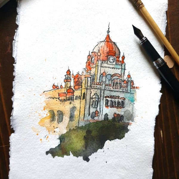 Khalsa College, Amritsar, India | A3/A4/A5 Wall Art | ORIGINAL & PRINT | Watercolour and Ink | Indian Cotton Rag Paper Painting Mughal Gift