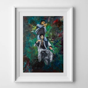 Bollywood &#39;Yeh Dosti&#39; SHOLAY | A3 / A4 | Jay Veeru Amitabh Bachchan Dharmendra Indian Film Wall Art | ORIGINAL and PRINT | Oil Painting