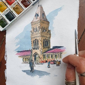Empress Market Karachi, Pakistan | A3 A4 A5 PRINT Wall Art Gift, Bazaar, Handmade, Mughal, Street Scene, Pakistani Art | Watercolour and Ink