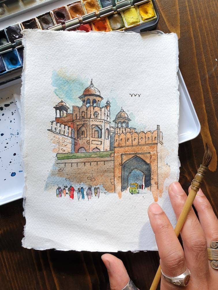 How to draw easy Red fort pencil drawing by kids step by step - YouTube