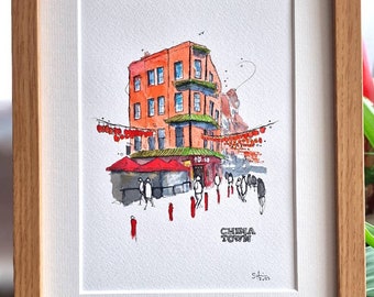 Chinatown, London | Watercolours and Ink | Print A3/A4/A5 Size | Urban Sketching Painting Wall Art