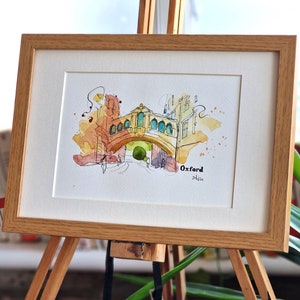 Die SEUFZERBRÜCKE, OXFORD | Aquarellfarben und Tusche | Original und Drucke | Oxford University, Handgemalt, Wandkunst | Englische Stadt Malerei