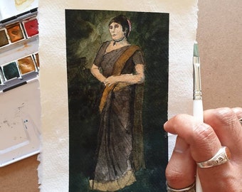 Iqbal Bano "Hum Dekhenge" Cantante pakistaní / ORIGINAL & PRINT / Acuarela y carbón / 21cmx15cm / Pintura hecha a mano, Faiz Ahmad Faiz